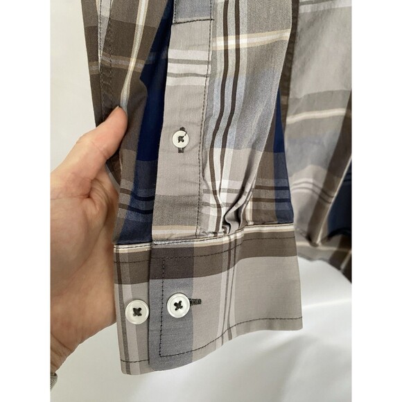 Nick Graham Everywhere Mens Long Sleeve Blue Brown Gray Plaid Button Up Shirt XL - Picture 4 of 8